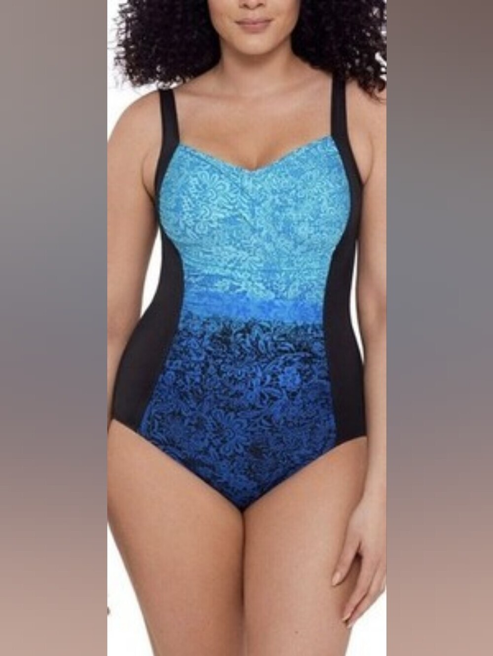 NWT Miraclesuit Blues/Black Slimming Flattering Swimsuit Size 8